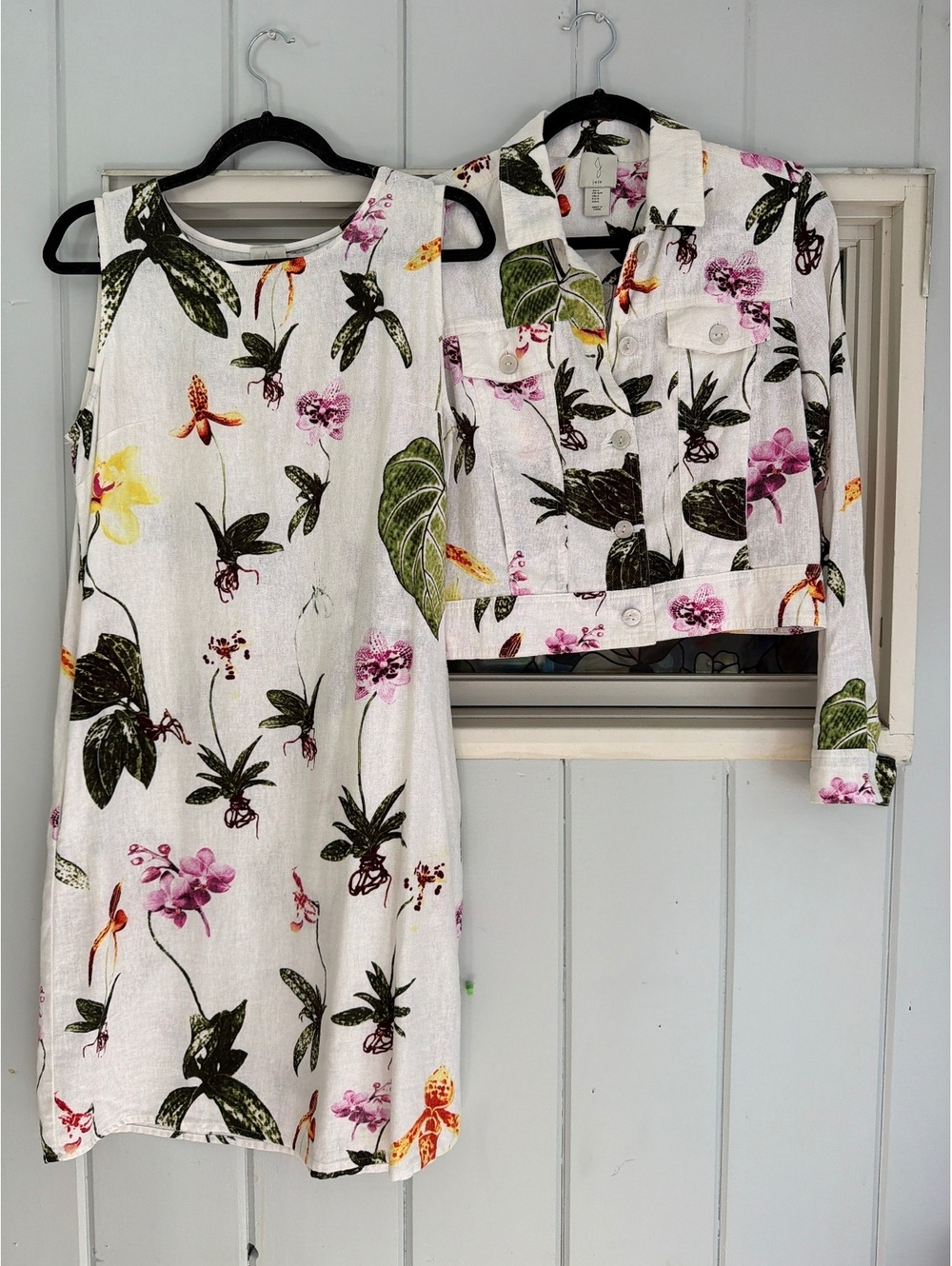 Joie Floral Linen-Blend midi Dress and Jacket Set size small